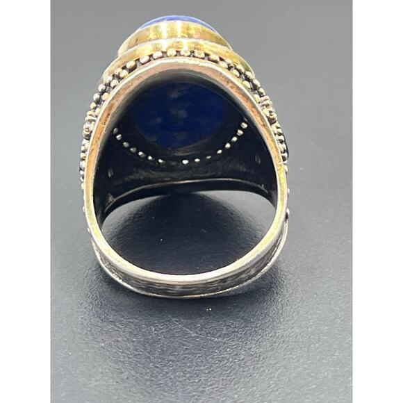 JAS Turkey Sterling Silver Lapis Lazuli, CZ, Blue Sapphire Two Tone Ring Sz 8 - Picture 11 of 13